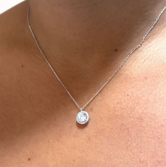 Colar Prata 925 com Pingente Ponto de Luz Cravejado – 45 cm